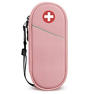 Image of SITHON EpiPen Medical Carrying Case Insulated, Travel Medication Organizer Bag Emergency Pouch Holds 2 EpiPens, Asthma Inhaler, Anti Histamine, Auvi Q, Allergy Medicine Essentials, (Pink)