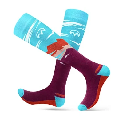 Image of OutdoorMaster Ski Socks for Women, 2 Pair Pack Skiing and Snowboarding Thermal with OTC Design w/Non Slip Cuff