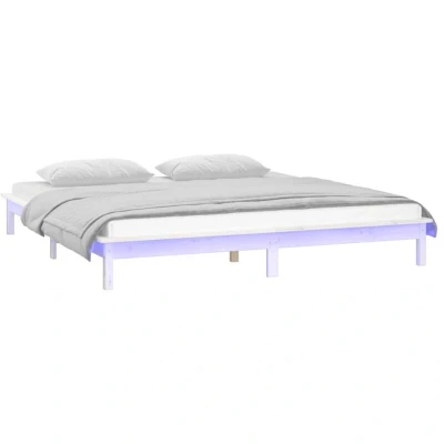 Image of vidaXL LED Bed Frame without Mattress White 150x200 cm King Size Solid Wood