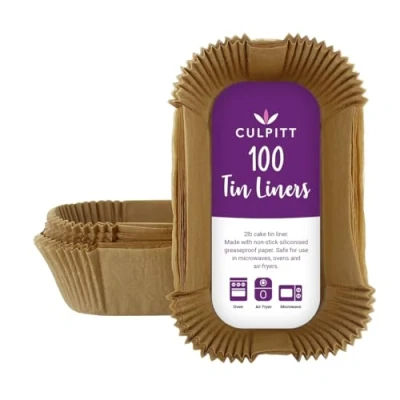 Image of Culpitt 2lb Loaf Tin Liners, 100 Pack, Non Stick Siliconised Greaseproof Paper for Baking Bread and Cakes, Air Fryer Liner, Made in The UK