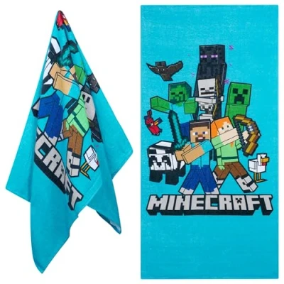 Image of Minecraft Beach Towel for Kids, 100% Cotton Quick Dry Swimming 70 x 140cm Holiday Essentials
