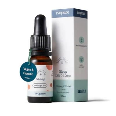 Image of Evopure Sleep 500mg CBD Oil 100% Natural Hemp Extract with Added Relax Terpenes &amp; Passion Flower for Restful Vegan, Non GMO, THC Free Supplement 10ml