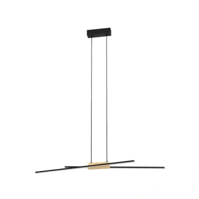 Image of EGLO LED pendant lighting Panagria, ceiling light fitting for dining room, FSC100HB, minimalist hanging lamp made of aluminium, steel, wood and plastic in black, brown white, warm white