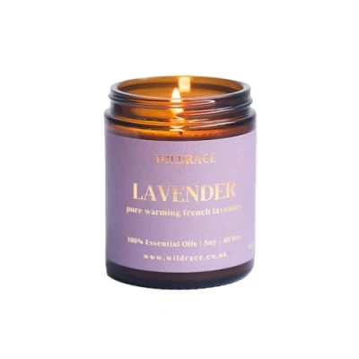 Image of WILDRACE Lavender Essential Oil Candle 100% Pure Oils, Luxury Aromatherapy for Relaxation &amp; Sleep Aid, Vegan, Sustainable, Hand Poured Soy Wax, 40 Hour Burn Time