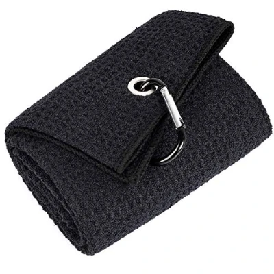 Image of Mile High Life Golf Towel Tri fold Waffle Towels Premium Microfiber Fabric wiith Heavy Duty Carabiner Clip