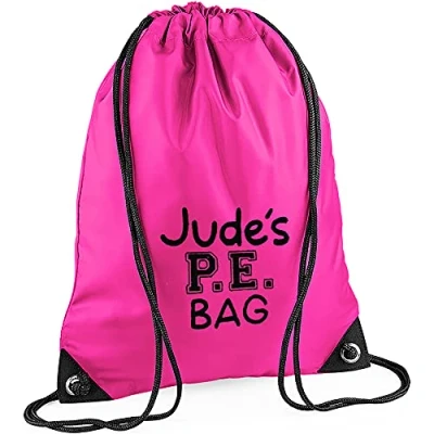 Image of TeddyTs Personalised PE Bag Drawstring School Sports Kit (Fuschia Pink), 45cm x 33cm