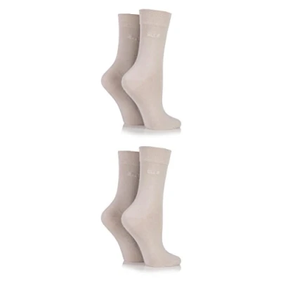 Image of Elle Ladies Bamboo Fibre Socks Plain, Striped &amp; Patterned Casual Day to in a Multipack of 4 Size 8 Neutrals