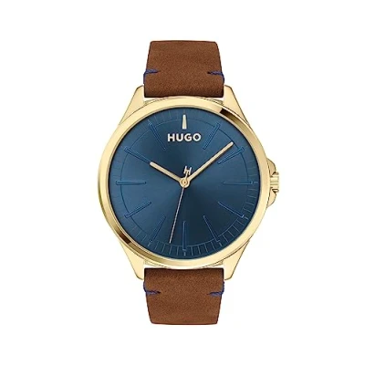 Image of HUGO Analogue Quartz Watch for Men with Brown Leather Strap 1530134