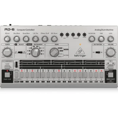 Image of Behringer RHYTHM DESIGNER RD 6 SR Analog Drum Machine with 8 Sounds, 64 Step Sequencer and Distortion Effects, Compatible PC Mac