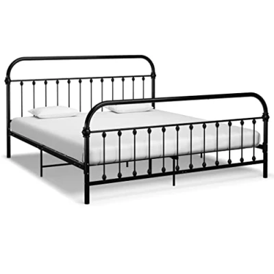 Image of vidaXL Black Metal Super King Bed Frame for Bedroom, 6FT, with Flexible Slats and Robust Construction, 209 x 187 84 cm