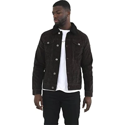 Image of BRAVE SOUL Mens Prestwich Corduroy Jacket Borg Collar Button Up Winter Coat Brown/Black M