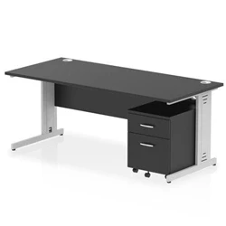 Image of Impulse 1800x800 Desk Black/Silver Cable Managed 2 Drawer Mobile Ped