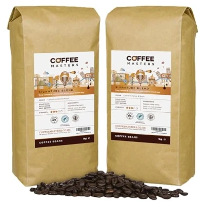 Image of Coffee Masters Signature Blend Beans 2kg (2x1kg) 100% Arabica Medium Roast Whole Ideal for Espresso Machines Rainforest Alliance Accredited