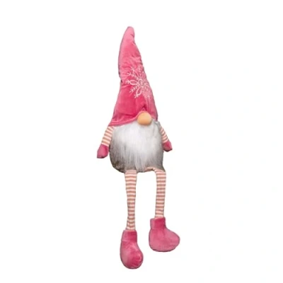 Image of Samuel ALEXANDER 71cm Pink and Grey Sitting Christmas Gonk Decoration with Dangly Legs Snowflake Hat
