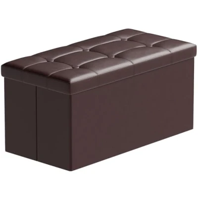 Image of BRIAN &amp; DANY Folding Ottoman Bench Storage Box with Lid, Large Seat Faux Leather Footstool Toy Box, Brown, 76 x 38 cm