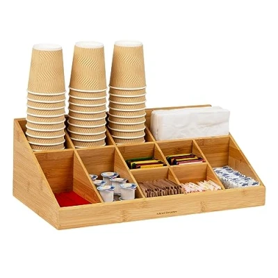 Image of Mind Reader COMORGBM BRN Station, Org, Coffee Bar 11 Compartment, Bamboo Cup, Lid and Condiment Storage, Countertop Organizer, 18.125&quot; L x 9.5&quot; W 6.5&quot; H, Brown