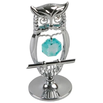 Image of Crystocraft SP199 Chrome Plated Owl Ornament With Crystal From Swarovski