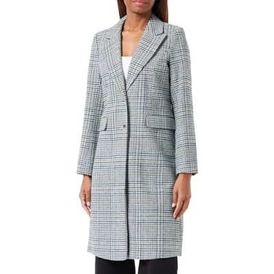 Image of PIECES Women&#039;s Pcnea Coat, White Pepper/Checks: W. French Blue/Navy Blue, M
