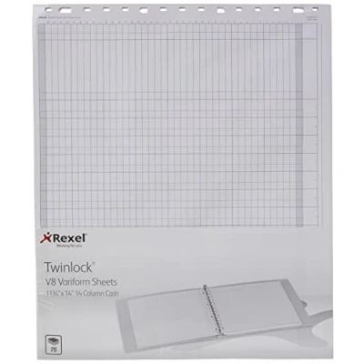 Image of Rexel Twinlock Variform Multi Ring Binder V8 Cash Refill Sheets 14 Columns , White (Pack of 75)