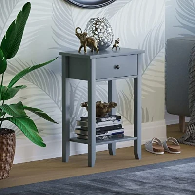 Image of Vida Designs Windsor Console Table With Undershelf, Living Room,Hall Way Furniture (1 Drawer, Grey)