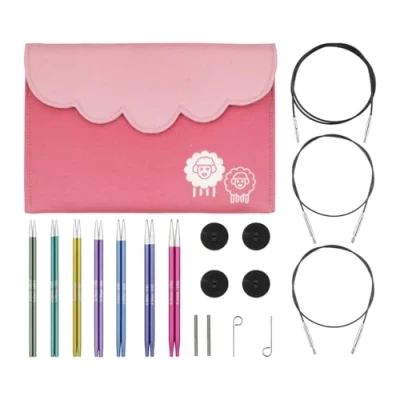 Image of KnitPro Zing Interchangeable Needle Set 7 x 13cm Circular Knitting Pin Pairs with Accessories Midi Set, Colour Coded for Beginners, Professionals &amp; Gift