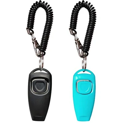 Image of NewNewStar Pet Training Clicker Whistle with Wrist Strap Dog Clickers (Black + Blue)