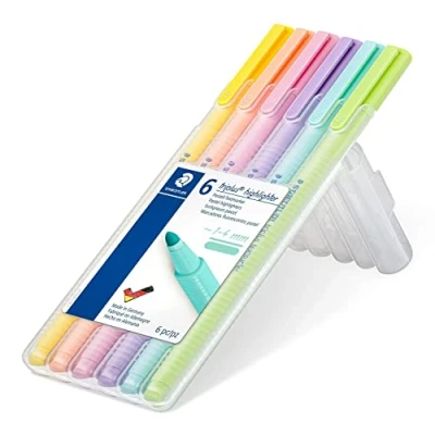 Image of Staedtler triplus highlighter, ergonomic triangular shape, set of 6 pastel colours, line width 1 4 mm