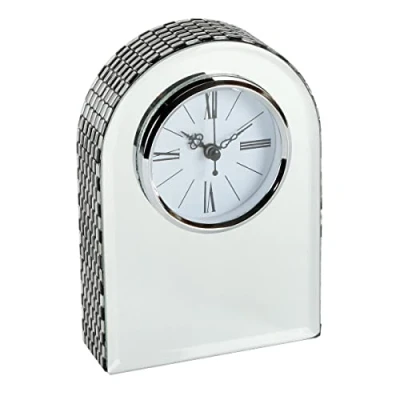 Image of Widdop Arched Mirror Glass Mantel Clock Roman Numerals Table Decor Ornament Gift