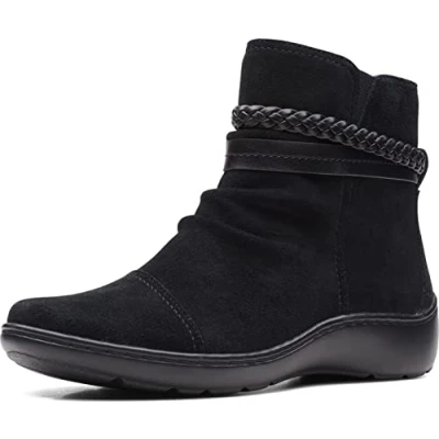Image of Clarks Women&#039;s Cora Braid Boot Ankle, Black Suede, 4.5 UK