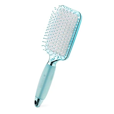 Image of Navaris Paddle Brush with Gel Handle Detangling Hairbrush for All Hair Types Colour Design Soft Comfort Hold Metallic Blue and White