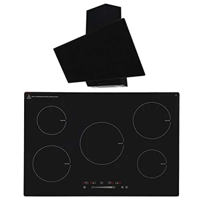 Image of SIA 90cm Black 5 Zone Touch Control Induction Hob &amp; Angled Glass Cooker Hood Fan