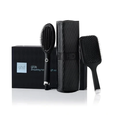 Image of ghd Glide Gift Set Smoothing Hot Brush with Paddle Hair and Heat Resistant Styler Bag, Frizz Free Results That Retain Body, Perfect for Styling Larger Sections, UK Plug
