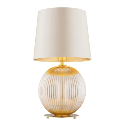 Image of Hamilton Table Lamp With Round Tapered Shade Beige (Gold Inside), Honey Lister (Fluted), Brushed Brass
