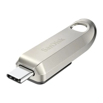 Image of SanDisk 256GB Ultra Luxe USB Type C flash drive, stick, memory stick with fast performance up to 400 MB/s read speeds, 3.2 Gen 1, retractable connector, keyring, Silver
