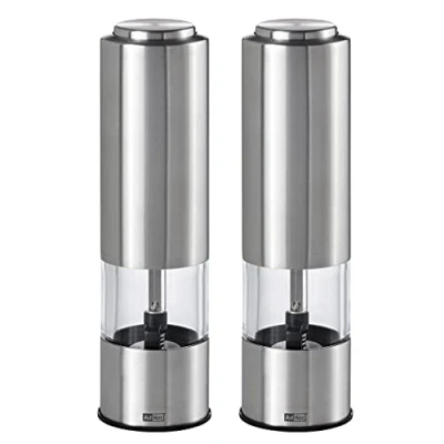 Image of AdHoc PEPMATIK Electric Salt &amp; Pepper Grinder Set, Adjustable CeraCut Ceramic Grinder, LED Light, One Touch Operation and Mills, Batteries Included