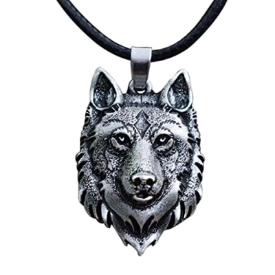 Image of southbankstore Viking Wolf Head Necklace Norse Fenrir Pendant of Nordic Scandinavian Amulet