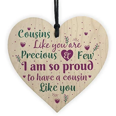 Image of RED OCEAN Cousin Gifts Handmade Wood Heart Family Shabby Chic Plaque Birthday Keepsake Thank You Friendship Gift