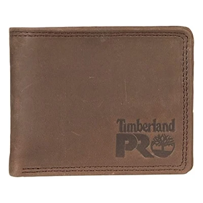 Image of Timberland PRO mens Slim Leather Rfid Bifold With Back Id Window Wallet, Dark Brown/Pullman, One Size UK