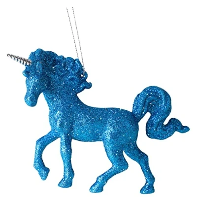 Image of Christmas Concepts® 16cm Glitter Covered Unicorn Decoration Luxury Decorations (Royal Blue, Pack of 1)
