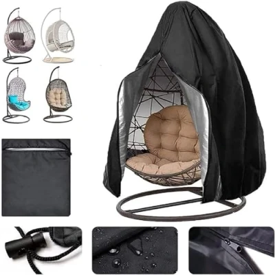 Image of UZIMOO Patio Hanging Chair Cover Egg Swing Cocoon with Zipper, Outdoor Waterproof Windproof Durable Heavy Duty Garden Furniture Protector, 190x115cm