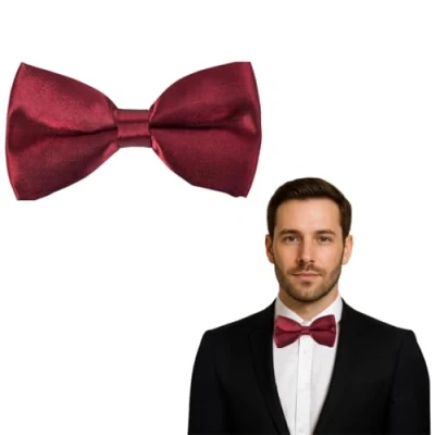 Image of Clip On Satin Plain Colour Safety Bow Tie (Maroon)