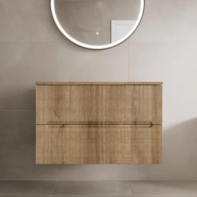 Image of Vitusso® 800mm Bathroom Vanity Unit Countertop Wall Hung Drawer Storage Furniture Oak Wood, No Basin
