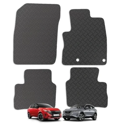 Image of Carsio Rubber Car Mats For Nissan Qashqai 2021+ Onwards Tailored Fit Floor Mat Set Complete Accessory Black Custom Fitted All Weather &amp; Heavy Duty, Anti Slip Backing with Clips