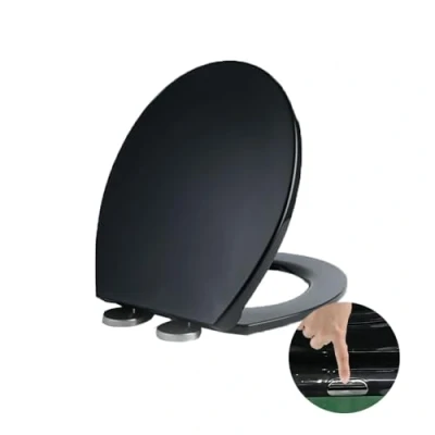 Image of Toilet Seat Soft Close, Close with Quick Release for Easy Clean, Standard Loo Seats O Shape, Simple Top Fixing, Universal Seat, Black