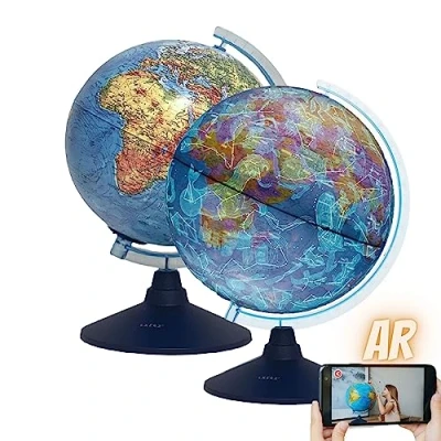 Image of Exerz 21cm AR globe Illuminated Cable Free LED Light Physical Map (Day) Consellation (Night) Augmented Reality App iOS up