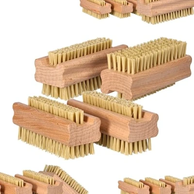 Image of ToolSpace 4x Nail Brush Double Sided Wood Solid Strong Mix Agawa Tapica and Synthetic Bristles Cleaning Hand Wash Finger Scrubbing for Dirt