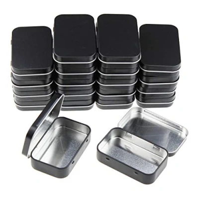 Image of Goodma 20 Pieces Rectangular Metal Empty Hinged Tins Containers Basic Necessities Home Storage Organizer Mini Box Set, 95 x 62 mm (Black)