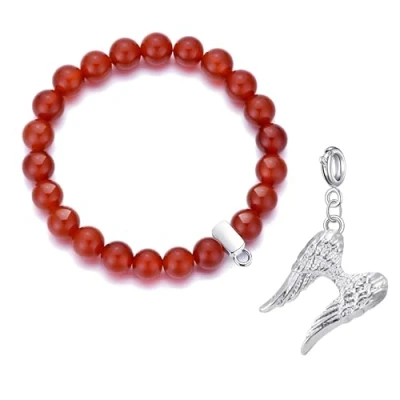 Image of Philip Jones Carnelian Gemstone Bracelet with Angel Wings Charm