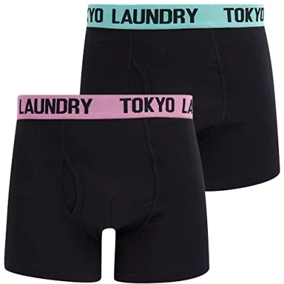 Image of Tokyo Laundry Men&#039;s Salus (2 Pack) Black Boxer Shorts Set Sachet Pink/Dusty Jade S