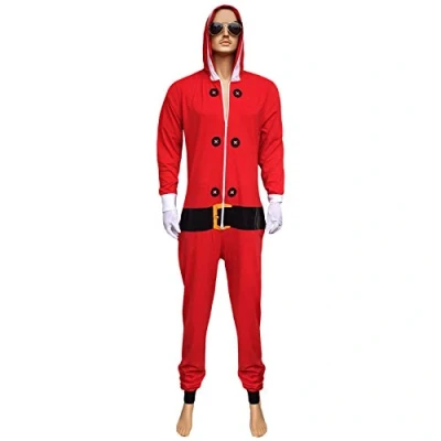 Image of UNISEX ADULT MENS WOMEN RED SANTA GREEN ELF ONESIE XMAS COSTUME ALL IN ONE DRESS[Santa,M]
